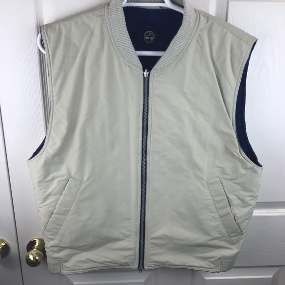 Men's Vtg.Timberland Reversible Vest Blue Khaki - Picture 1 of 7